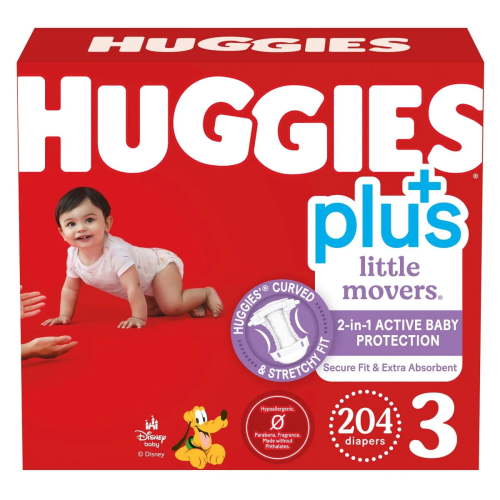 Huggies Plus Diapers Size 3 (16-28 Pounds), 204 Count