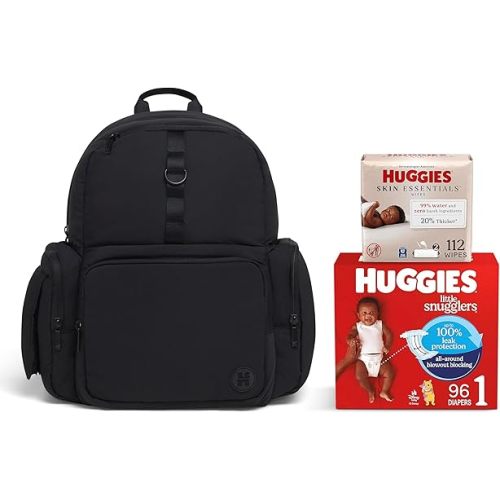 Bundle of Huggies Diaper Bag + Little Snugglers Baby Diapers+ Skin Essentials Baby Wipes