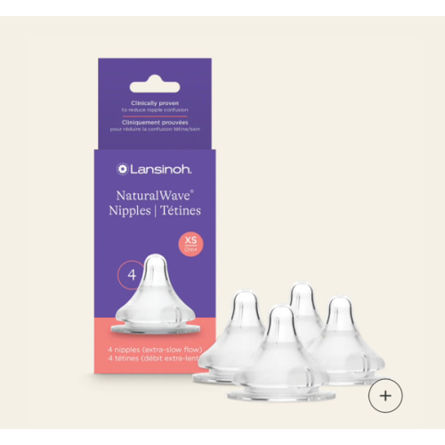 Lansinoh NaturalWave Baby Bottle Nipples, Extra Slow Flow, Size XS, 0+ Months, 4 Count – 100% Soft, Durable Silicone, Made Without BPA BPS, Anti-Colic, Supports Baby’s Developing Mouth and Teeth