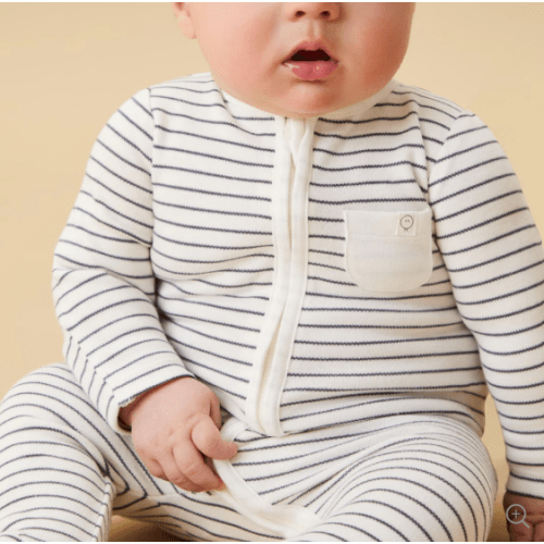 Clever Zip Sleepsuit - Grey Stripe / 6-9M