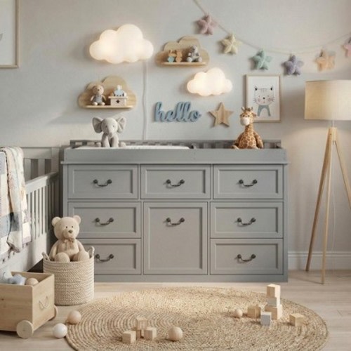 Famapy Solid Wood Baby Changing Table Dresser Chest of 7 Drawers Large Storage Baby Changing Station for Nursery Edge Protection