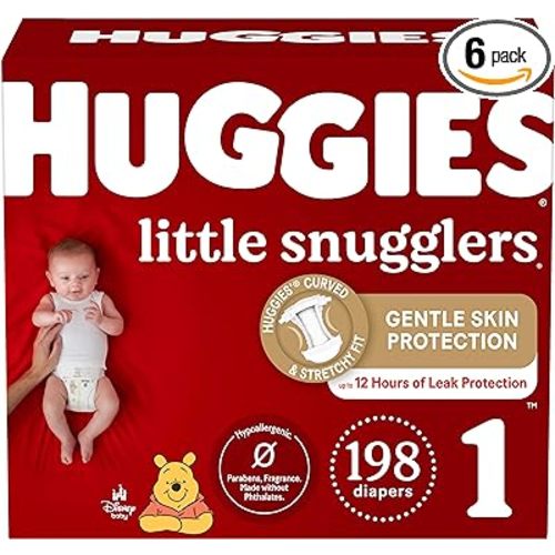 Huggies Size 1 Diapers, Little Snugglers Diapers, Size 1 (8-14 lbs), 198 Ct (6 packs of 33)