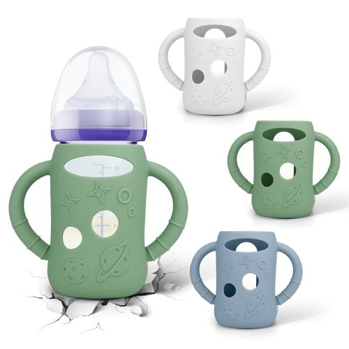 BUSOHA 3 Pack Silicone Sleeves for Lansinoh Glass Bottles - Wide Neck Baby Bottle Sleeves for Lansinoh Bottles Baby Anti-Colic Bottle Holder with Handle Anti Breakage Silicone Protector,5 oz