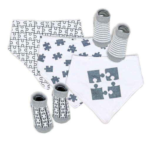 5 Pc Baby Bibs & Socks, Puzzler