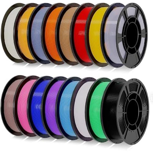 PLA+3D Printer Filament 1.75mm Bundle, Individually Vacuum Packed, Multicolor Dimensional Accuracy +/- 0.02mm, 0.25kg per Spool, 16 Pack, 4kg Total