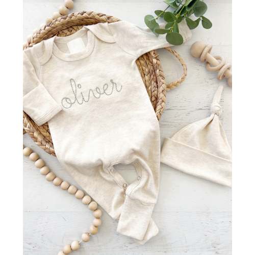 Personalized Newborn Baby Boy Outfit | Oatmeal Romper Sage Green Baby – Wonderfully Made