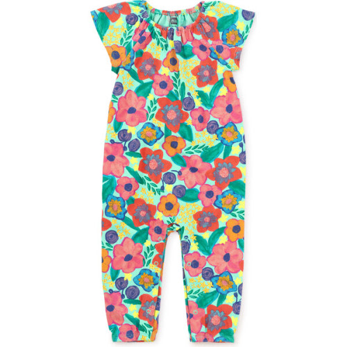 Flutter Sleeve Baby Romper, Painterly Floral