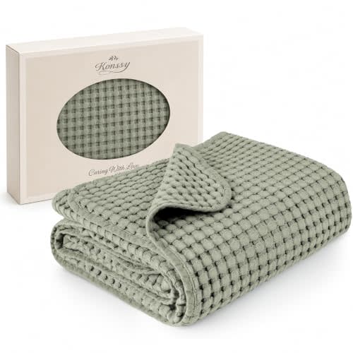 Konssy Waffle Baby Blanket for Boys & Girls, Soft Newborn Swaddle Blanket | Waffle Knit, Cozy Crib Blanket Neutral for Nursery, Stroller & Toddler Bed, Machine Washable, 41" x 37"(Amy Green)