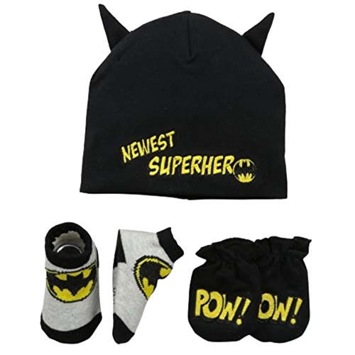 DC Comics Baby Winter Hat Set, Batman Baby Boy Take Me Home Set 3 Piece Hat, Socks and Mittens for Ages 0-3 Months