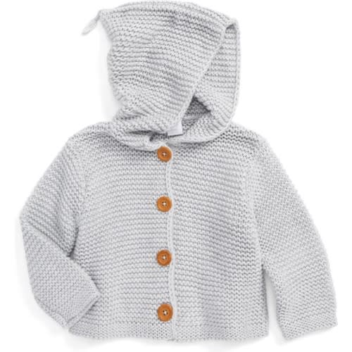 Baby Organic Cotton Hooded Cardigan, 3M, Grey Ash Heather