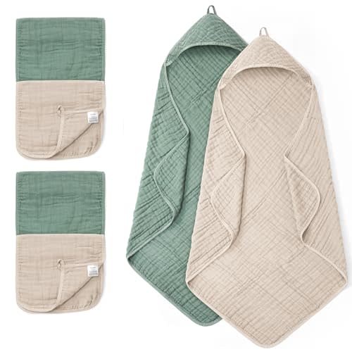 FAVERDIIY 6 PCS Baby Towels and Washcloths Set, 2 PCS XL 35x35 Inch Baby Hooded Towels & 4 PCS Washcloths Set, Ultra Soft & Highly Absorbent Bath Bath Towel for Newborn, Infant & Toddler, Shower Gifts