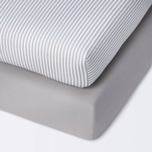 Fitted Mini Crib Sheet - Cloud Island™ - Stripe/Gray - 2pk