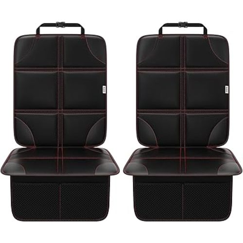 Meolsaek Car Seat Protector, Non-Slip Backing Will Not Leave Imprint, Waterproof Thicker Car Seat Cover for SUV, Sedan, Truck, Leather Car Seat Cushion (Black with Red Stitching)
