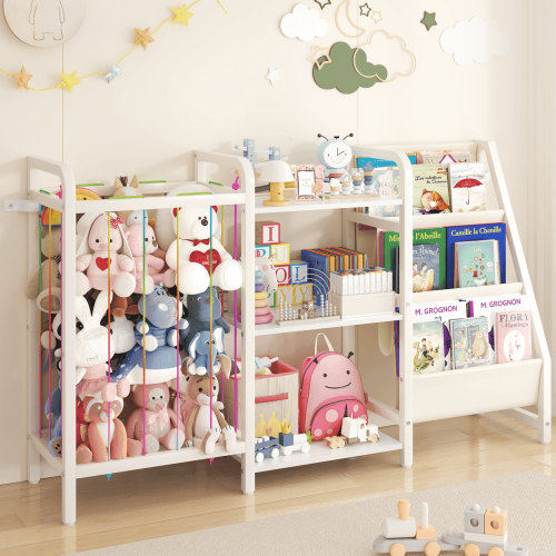 B1 Bookshelf and Toy Storage, 3-Tier Book Shelf for Rooms, Sling Baby Bookcase with Stuffed Animal Storage, Montessori Toddler Bookshelf for Nursery, Bedroom, Playroom Burlywood