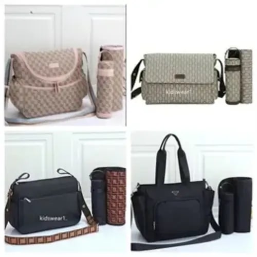 Designer diaper Waterproof Mom Bag 3 set Diaper bag Baby Zipper Brown plaid print a55p4