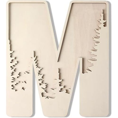 Woodland Layered Wooden Letters 12 Inch, Boho Large Wooden Name Signs for Nursery Big Paintable Wooden Letter M Cutout Wood Forest Letters Alphabet for Wall Decor Baby Name Kids Room Wall Art
