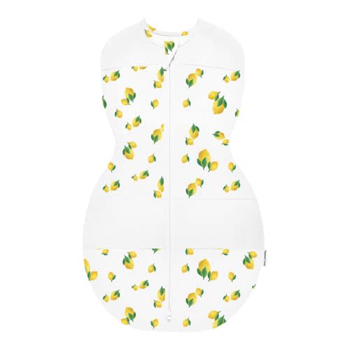 Happiest Baby Sleepea 5-Second Swaddle - 100% Organic Cotton Baby Swaddle Blanket - Doctor Designed Promotes Healthy Hip Development (Ivory Lemons, Small)