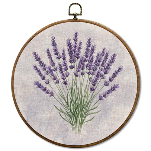 JUIOEIU Cottagecore Lavender Floral Round Wall Decor, Lavender Flower Framed Canvas Prints, Vintage Floral Botanical Wall Art Hanging Decorations for Home Bedroom Living Room Decor, 10x10in