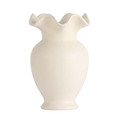 Home Decor Collection Sterling & Noble Home Ruffle Shaped off-White Ceramic Indoor Tabletop Vase