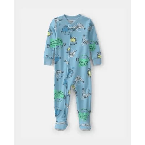 Baby Boy Pufferfish 100% Cotton 2-Way Zip 1-Piece Pajama - Blue | Carter's