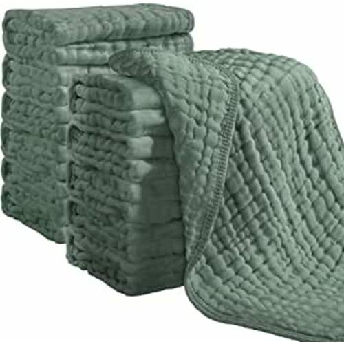 Looxii Muslin Burp Cloths 100% Cotton Muslin Cloths 12 Pack Large 20''x10'' Extra Soft and Absorbent Baby Burping Cloth for Boys and Girls (Dark Green)