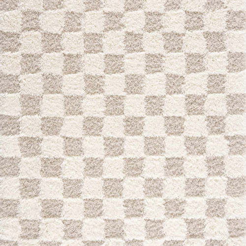 Atira Light Brown Checkered Area Rug | Checkered Shag Rug