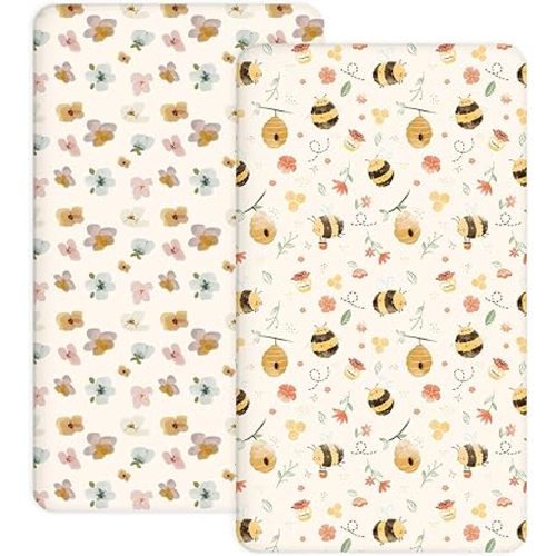 Pack N Play Sheets 2 Pack, 27"x39" Fitted Mini Crib Sheets Baby Boys Girls