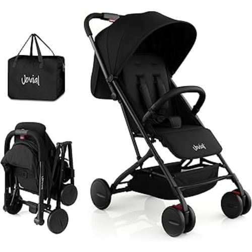 Jovial Lightweight Baby Stroller, Folding Travel Stroller with Reclining Seat, Canopy, 5-Point Safety Harness, Storage Basket, Smooth Wheels, Compact Portable Design (39.8" x 18.7" x 32.3")