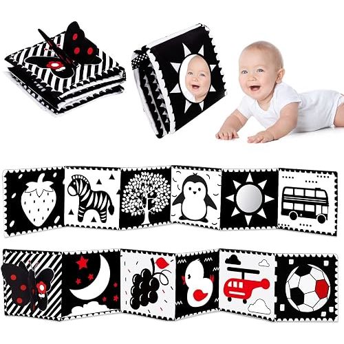 Baby Toys 0-3 Months: Black and White High Contrast Baby Toys 0-6 Months, Baby Soft Cloth Book Tummy-Time Toys with Mirror for Babies Infants 6-12 Months, Brain Development Newborn Toys Gift
