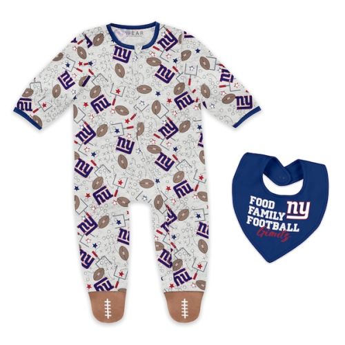 Infant & Newborn New York Giants WEAR by Erin Andrews Sleep and Play Full-Zip Sleeper & Bib Set