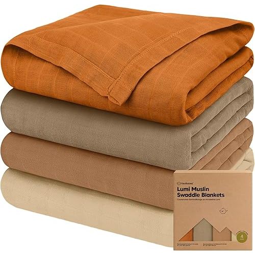 4-Pack Muslin Swaddle Blankets for Boys, Girls - Organic Baby Swaddles for Newborns, Soft & Breathable Receiving Baby Blankets for Girl, Boy, Neutral, Newborn Essentials Gift (Spice)