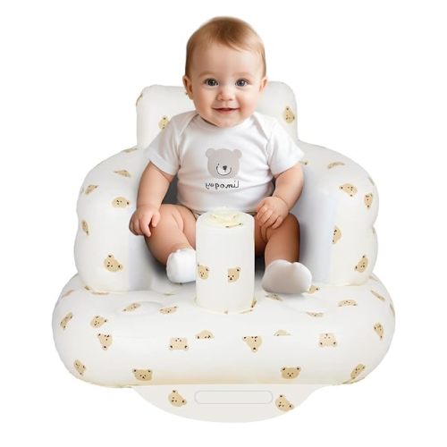 Inflatable Baby Seat, Inflatable Baby Chair for Babies 3 Months and Up, Summer Blow Up Chair with Built in Air Pump, Infant Floor Seats for Learning to Sit, Palying, Camping, Bear Head