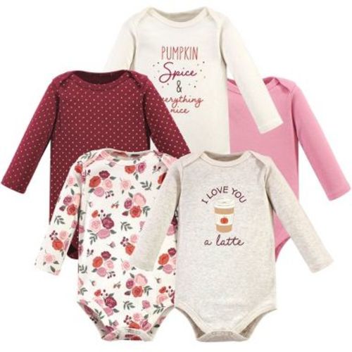 Hudson Baby Infant Girls Cotton Long-Sleeve Bodysuits, Pumpkin Spice, Newborn