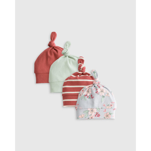 100% Organic Cotton Hat 4-Pack - Baby Girl in Butterfly Floral