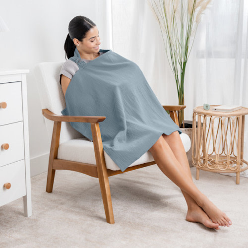Muslin Nursing Cover with Adjustable Neck Strap - Pacific Blue