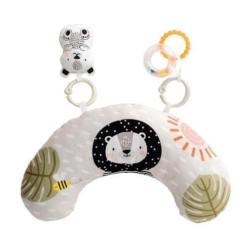 Taf Toys Ergonomic Tummy Time Support Toy with Teether and Rattle - Soft and Supportive Baby Toy for Enhanced Motor Skills Development