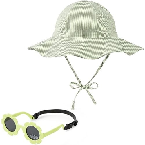 Zando UPF 50+ Baby Sun Hat with Sunglasses Adjustable Toddler Bucket Hat Beach Hat for Baby Boy Girls Outdoor Baby Summer Hat