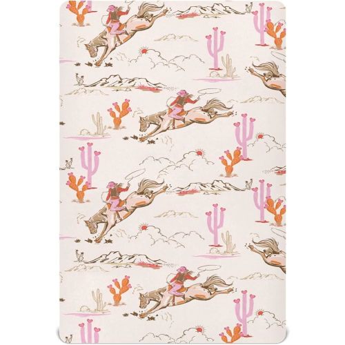 Cowgirl Western American Crib Sheets Soft Breathable Fitted Baby Crib Sheets Mattress Cover for Girl Boys, 52" x 28" x 9"