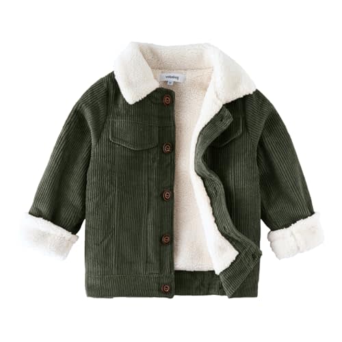 Volunboy Baby Boy Corduroy Jacket Toddler Fleece Winter Coat Kid Sherpa Lined Button Down Warm Outwear