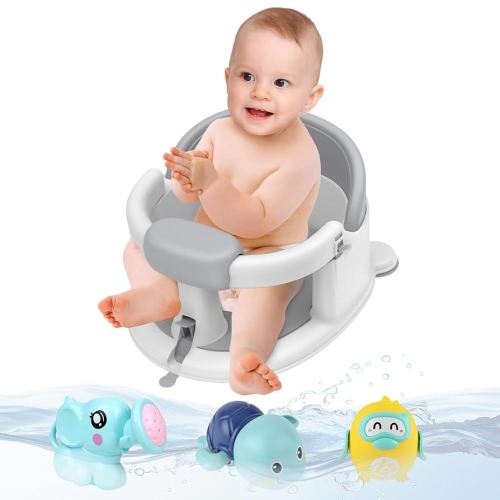 Inaya Baby Bath Seat for Babies 6 Months & Up, Non-Slip, Safe and Comfortable Bathub Chair for Sitting-Up, Ideal Open Design – Essential Bath Time Support (Grey)