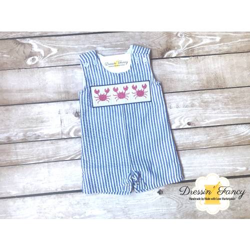 Boys Seersucker Crab Outfit, Infant Boys Crab Jon Jon, Boys Crab Outfit, Baby Boy Seersucker Shortalls, Baby Boy Romper, Boys Summer Outfit