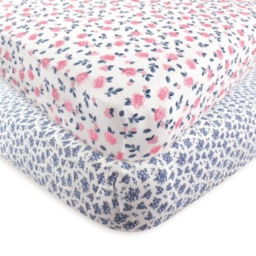 Hudson Baby Infant Girl Cotton Fitted Crib Sheet, Classic Floral