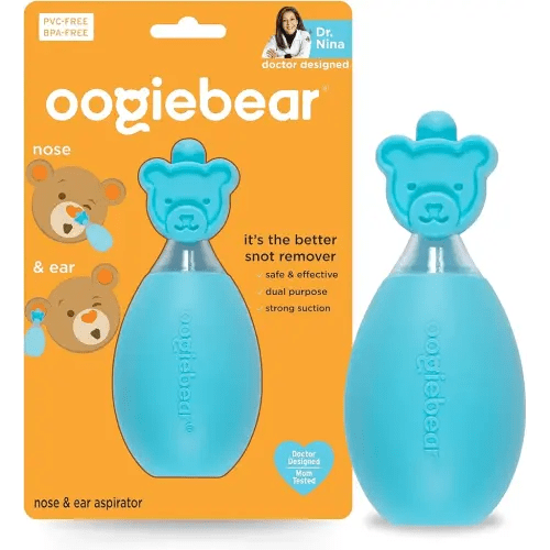 oogiebear: Baby Nasal Aspirator - Safe Booger & Earwax Remover for Newborns, Infants, Toddlers - Better Syringe, Airtight Suction, Nose Sucker - Essential Baby Stuff, Diaper Bag Must-Haves, Blue