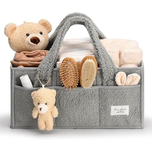 Baby Diaper Caddy Organizer with Handle, Boy & Girl Shower Gift Basket, Portable Diaper Storage Basket Bin for Wipes, Newborn Baby Essentials Registry Search Must Haves, Car Caddy Organizer