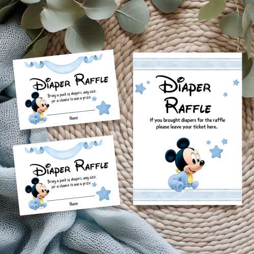 Mickey Mouse Diaper Raffle Sign-Ticket, Disney Mickey Baby Shower Theme Decorations, Blue Baby Mickey, Oh Boy mm01 Editable INSTANT DOWNLOAD