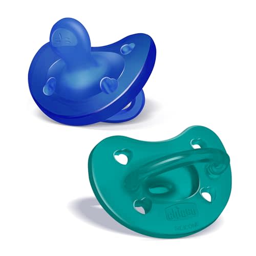 Chicco PhysioForma Orthodontic Pacifier for Babies 16-24 Months, 100% Soft Silicone, BPA Free & Breathing Support, 2-Pack with Sterilizing Case, Dark Blue Green