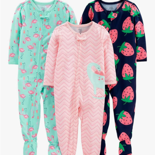 Simple Joys by Carter's Baby and Toddler Girls' 3 Pack Loose Fit Polyester Jersey Footed Pajamas
