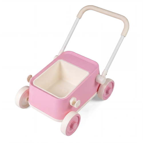 Costway Baby Push Walker with Wheels,Toddler Play Wagon with Foldable Handlebar & Storage Basket Pink