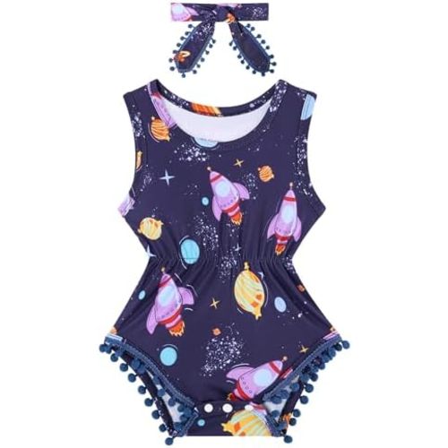 UNICOMIDEA Baby Girl Clothes 0-24 Months Floral Sleeveless Baby Cowgirl Newborn Romper Jumpsuit Outfit Set with Headband