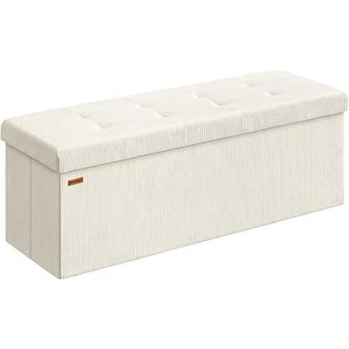SONGMICS MAZIE Collection - Storage Ottoman Bench, Foldable Foot Rest, 15 x 43 x 15 Inches, End of Bed Bench, Storage Chest, Load 660 lb, Living Room, Bedroom, Entryway, Cream White ULSF604W01